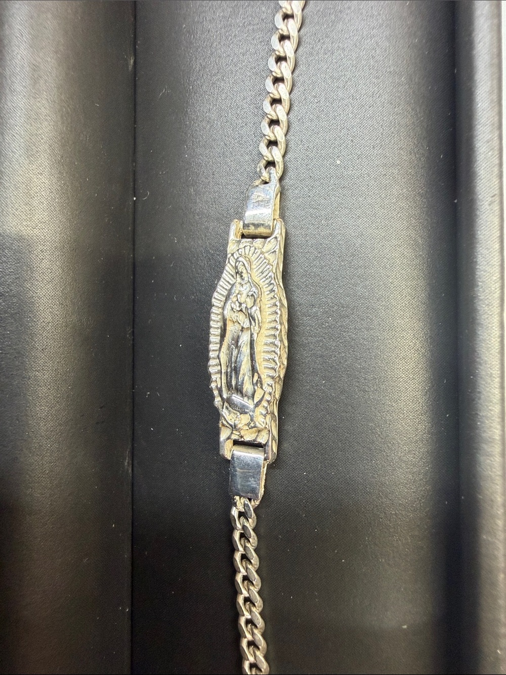 Sterling Silver Virgin Mary Religious Bracelet - Silver